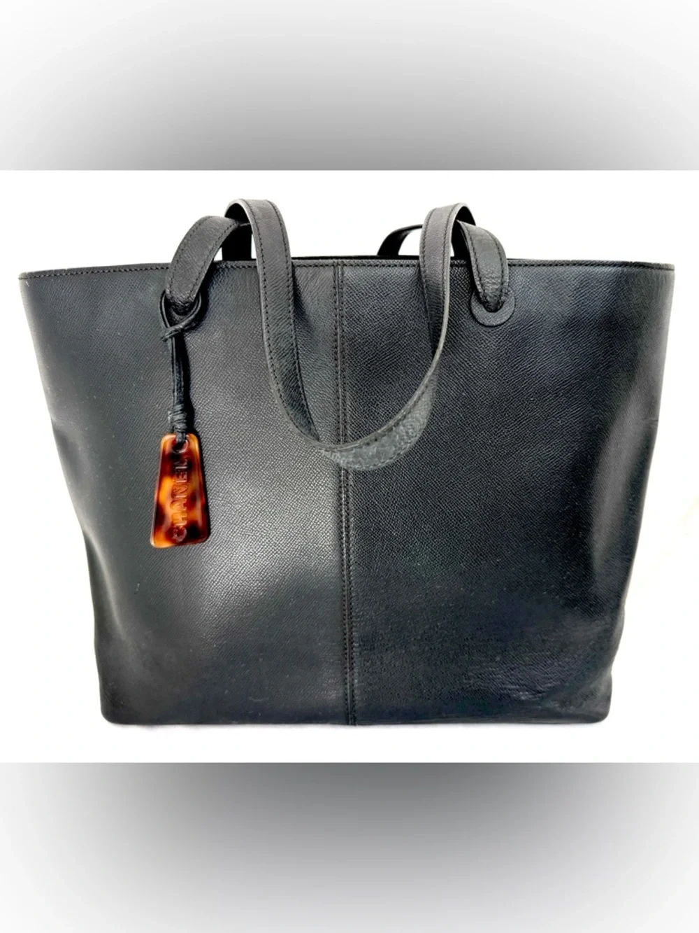 CHANEL Vintage Black Textured Saffiano-style Leather Tote Shopper Bag Italy - Picture 2 of 16